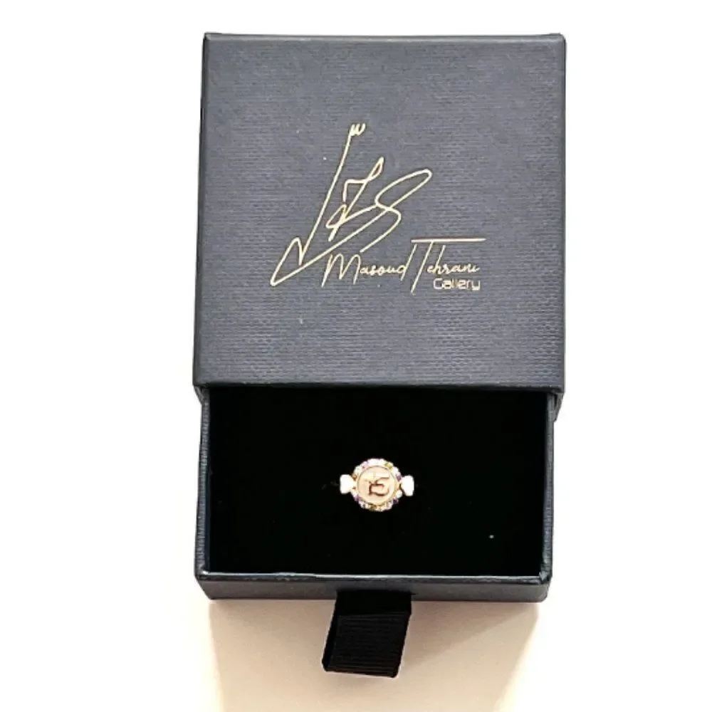 14k Two Tone solid Gold Girl Heart Sweet 15 Years Birthday Stone Ring Band |